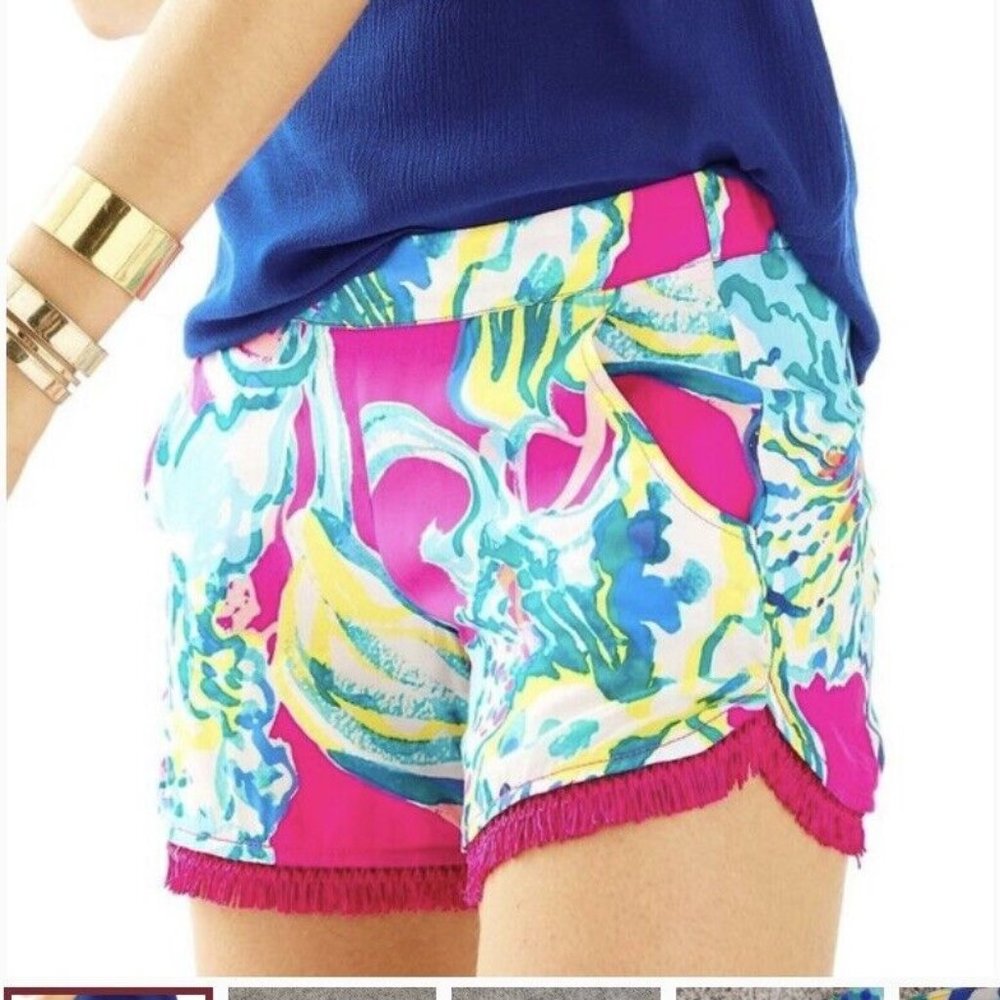 Lilly Pulitzer Magenta Hottie Fringe Shorts